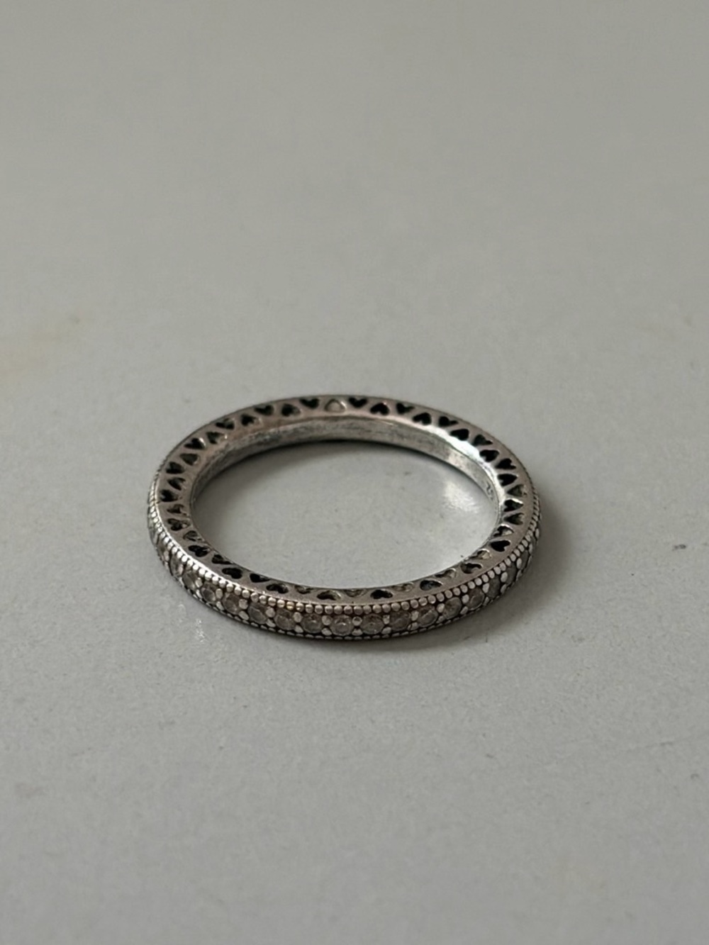 Pandora Silver Heart-Detail Stackable Ring